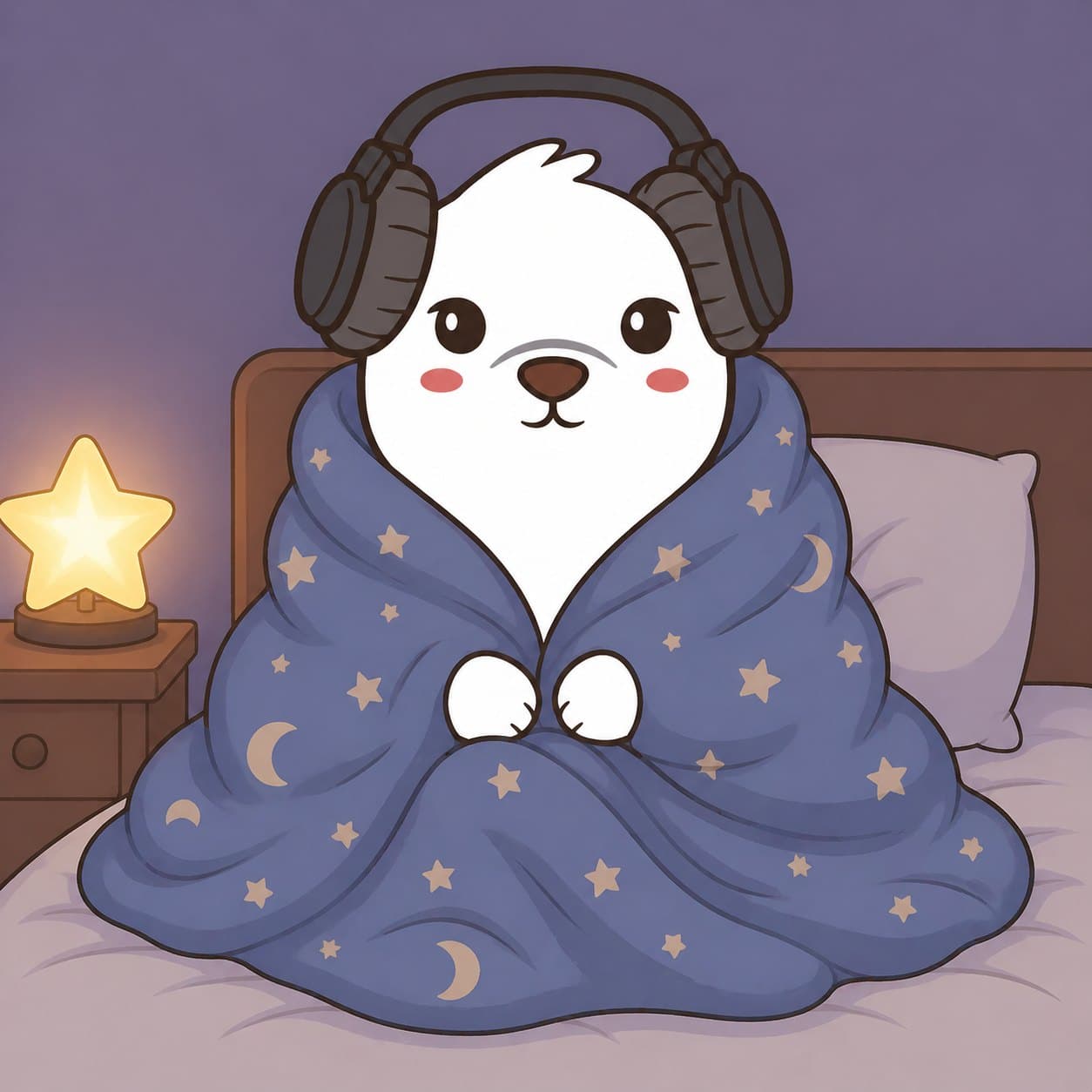Bearish character wrapped in a blue blanket